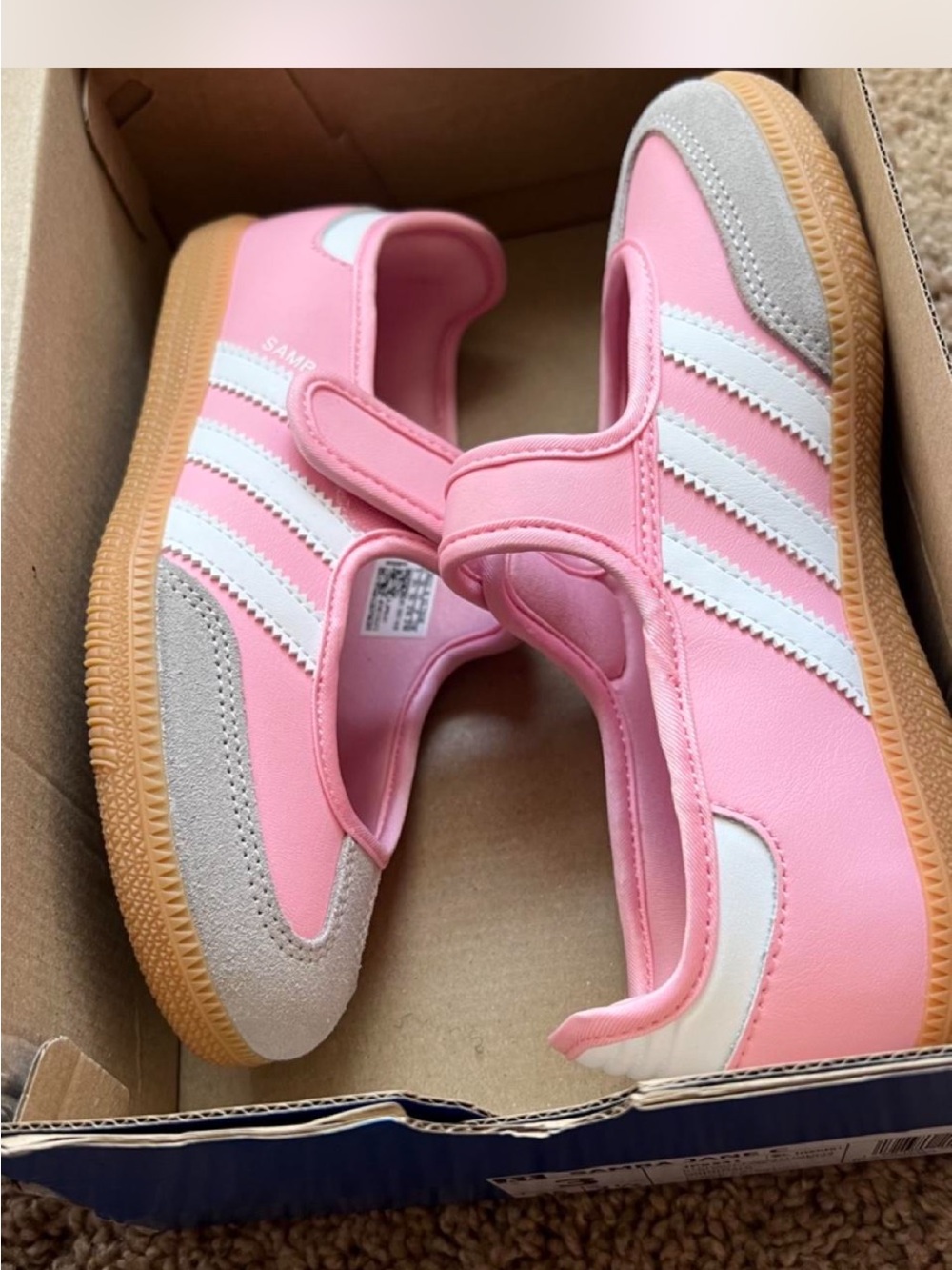 adidas Pink Kids Sneakers with White Stripes and Gum Sole